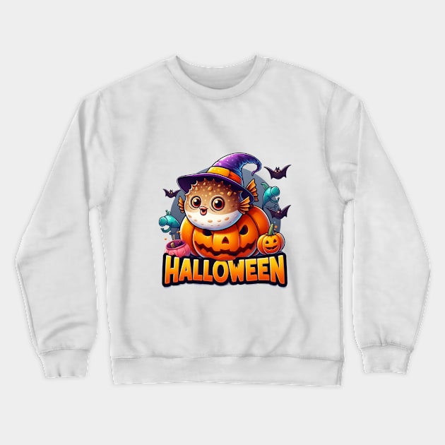 Puffer Fish Puffer Halloween Crewneck Sweatshirt by BukovskyART